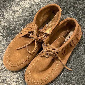Moccasins, Tan Suede Fringe Booties, 7